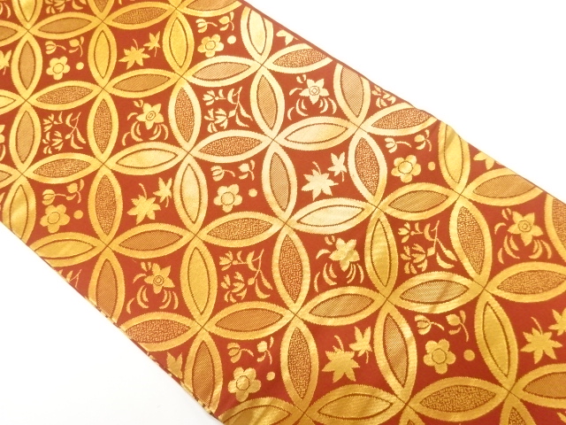 七宝に花模様織り出し名古屋帯